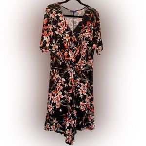 Apt 9 Women’s Dress, XL, flutter sleeves, v neck, casual, black w/orange flowers